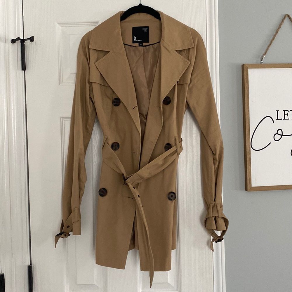 European tan trench coat for spring